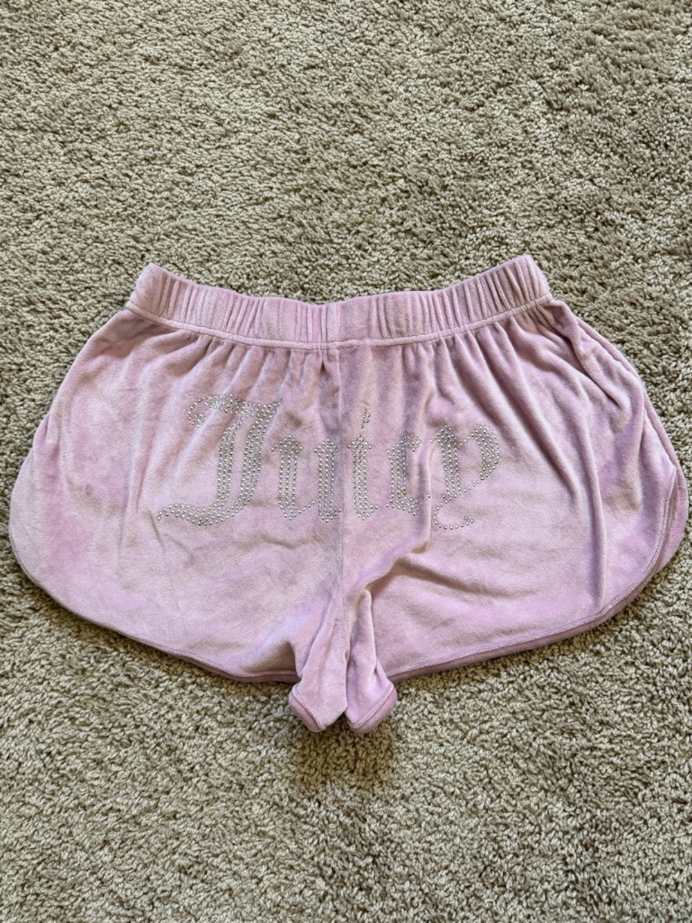 Juicy Couture Light Pink Velour Rhinestone Logo Athletic Shorts